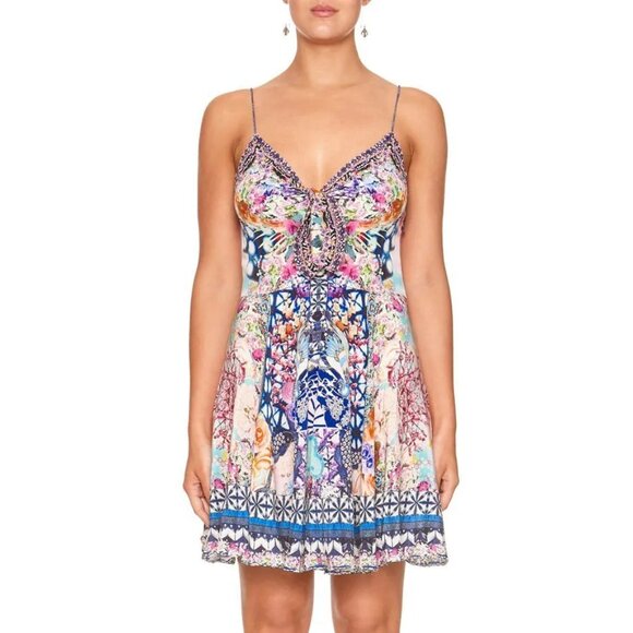 Camilla Short Dress With Tie Front Shibori Shores Size Small - Picture 2 of 12